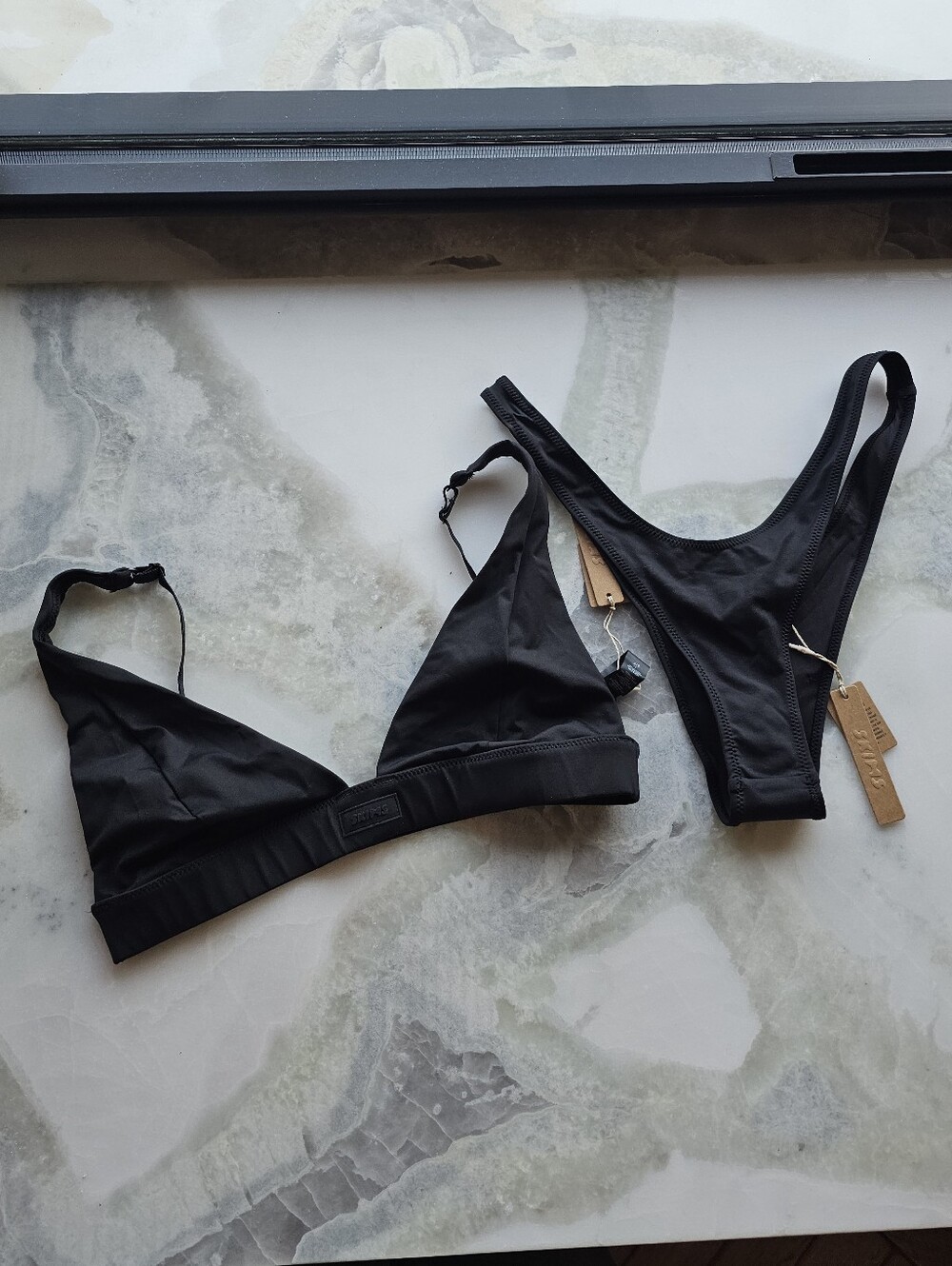 NWT SKIMS Recycled Swim Black Bikini Set Sz Lg